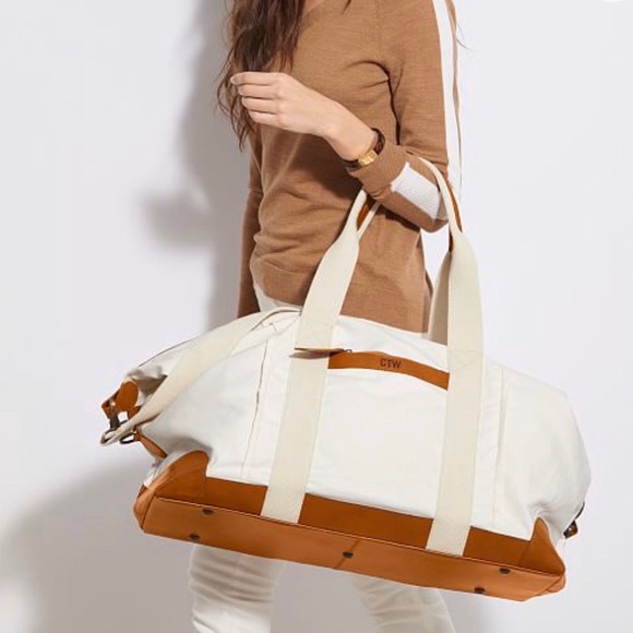 Mark & Graham Handbags - Mark & Graham White Canvas & Camel Leather Duffle